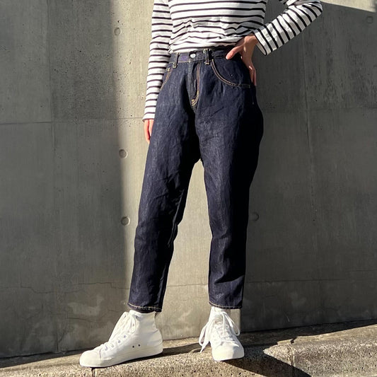 コットンリネンデニムアンクル丈テーパードパンツ 72964 DEEPBLUE