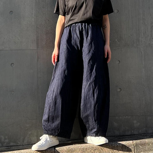 縦切替コットンリネンデニムワイドパンツ 72965 DEEPBLUE