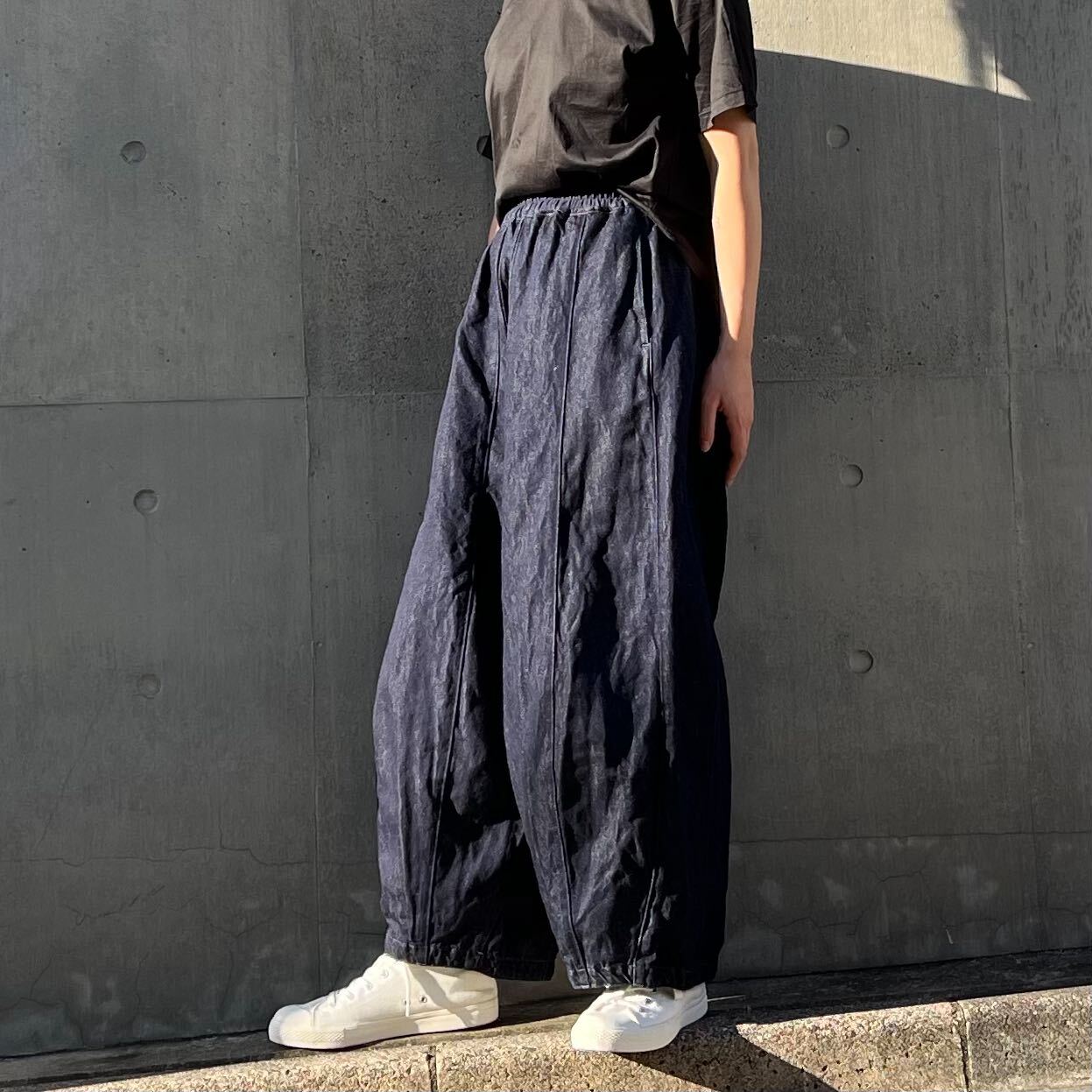縦切替コットンリネンデニムワイドパンツ 72965 DEEPBLUE
