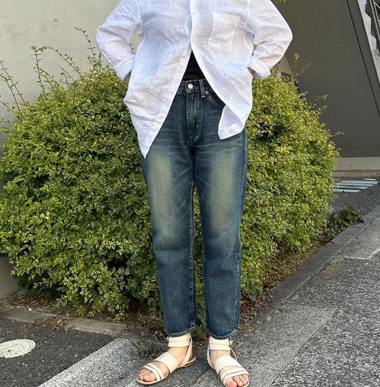 甘織デニムボーイフレンドアンクル丈パンツ 73388 DEEPBLUE