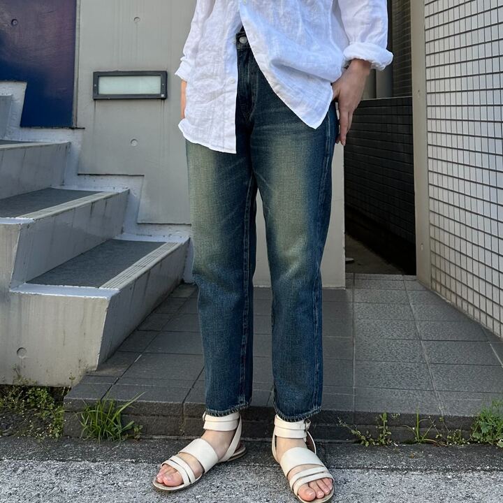 甘織デニムボーイフレンドアンクル丈パンツ 73388 DEEPBLUE
