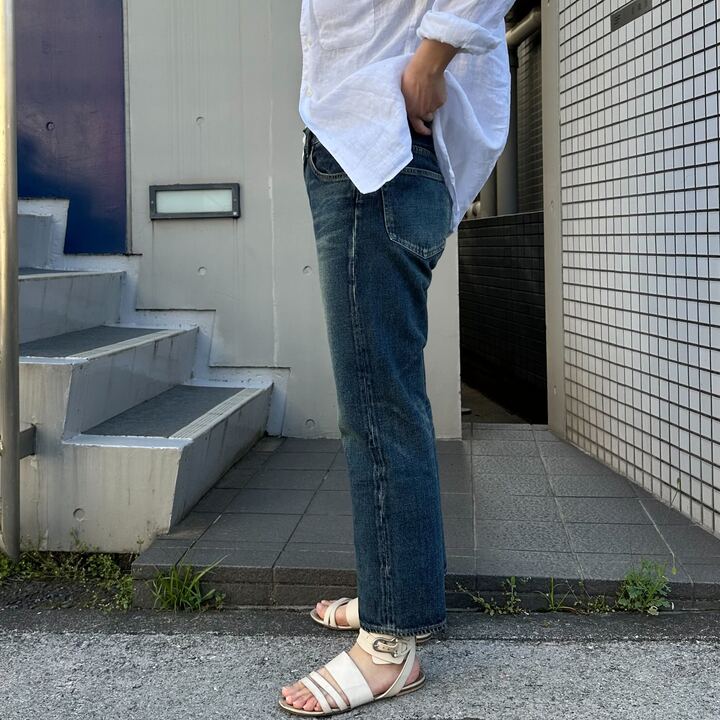 甘織デニムボーイフレンドアンクル丈パンツ 73388 DEEPBLUE