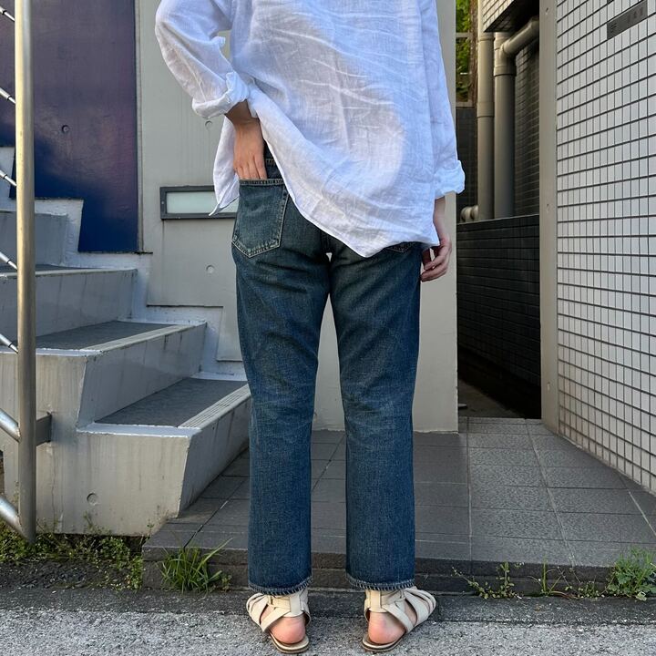 甘織デニムボーイフレンドアンクル丈パンツ 73388 DEEPBLUE