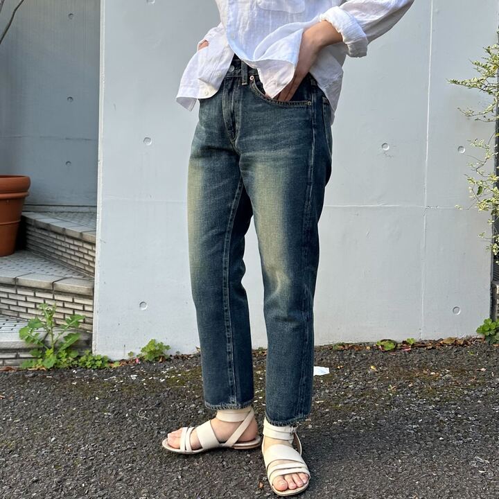 甘織デニムボーイフレンドアンクル丈パンツ 73388 DEEPBLUE