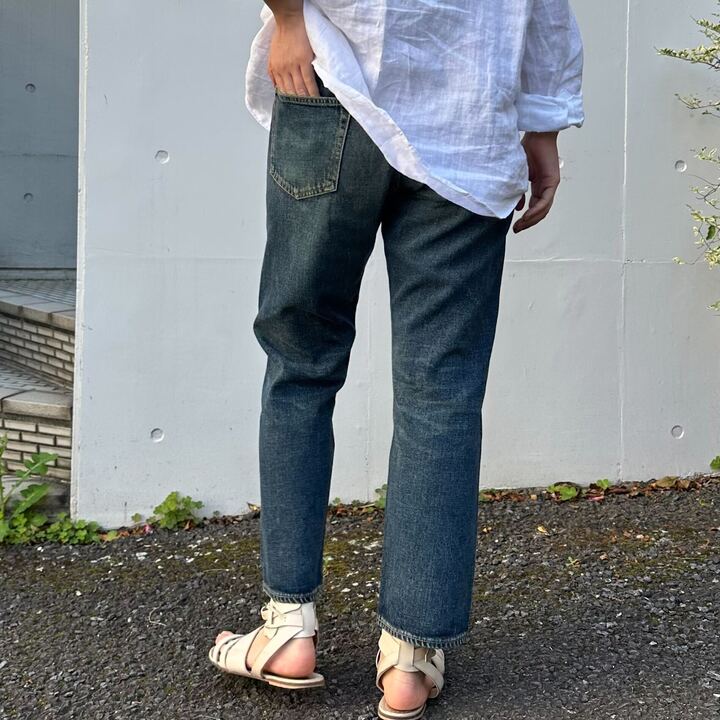 甘織デニムボーイフレンドアンクル丈パンツ 73388 DEEPBLUE