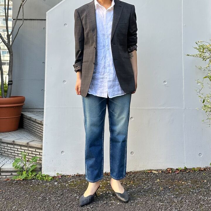 甘織デニムボーイフレンドアンクル丈パンツ 73388 DEEPBLUE