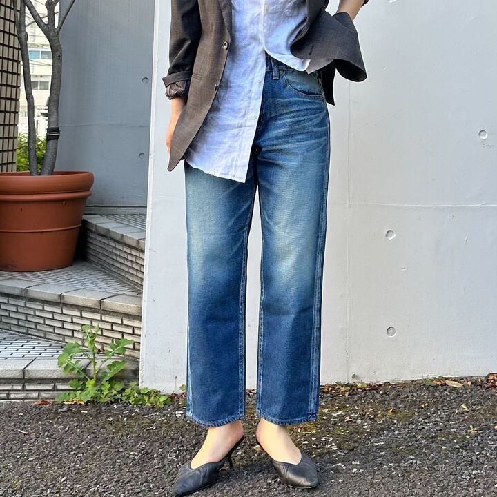 甘織デニムボーイフレンドアンクル丈パンツ 73388 DEEPBLUE