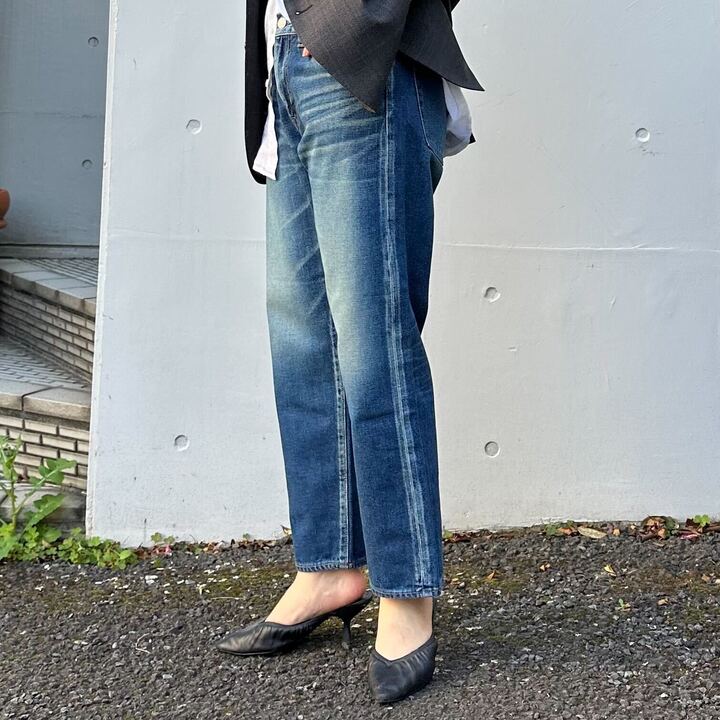 甘織デニムボーイフレンドアンクル丈パンツ 73388 DEEPBLUE