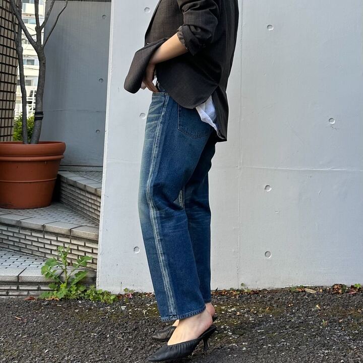 甘織デニムボーイフレンドアンクル丈パンツ 73388 DEEPBLUE