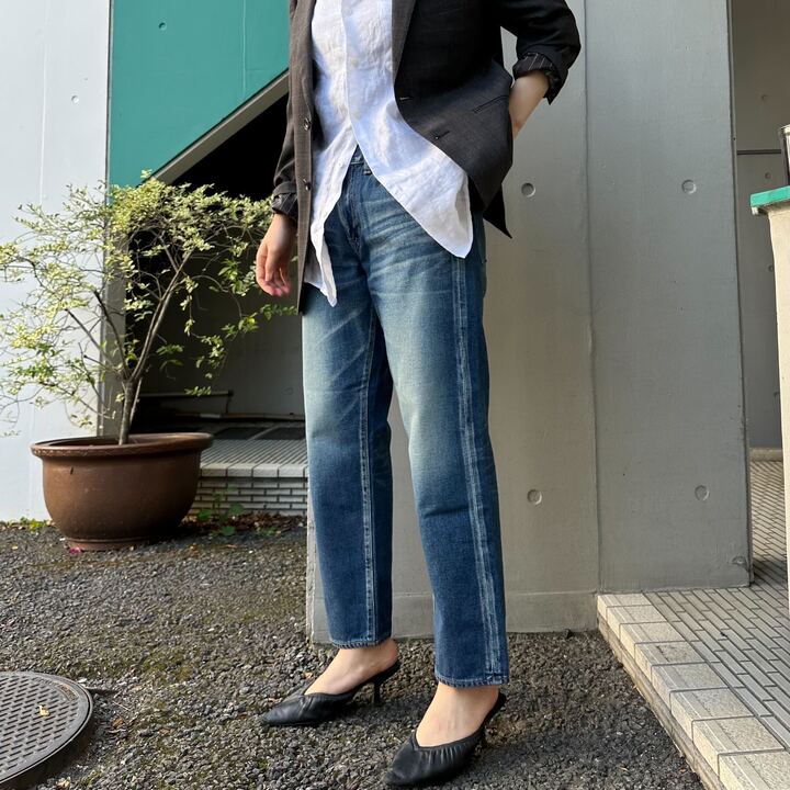 甘織デニムボーイフレンドアンクル丈パンツ 73388 DEEPBLUE