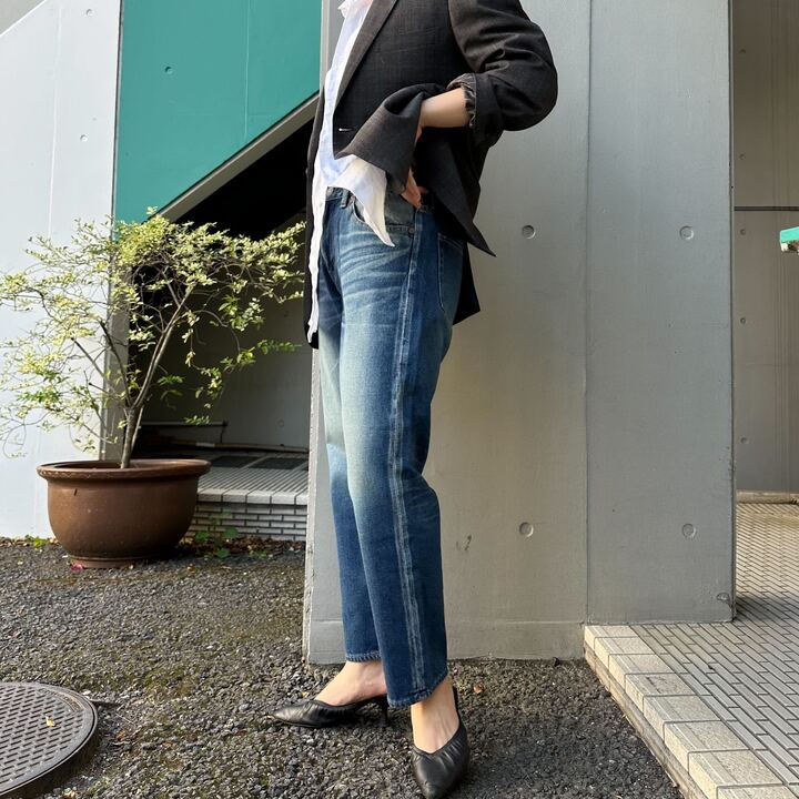 甘織デニムボーイフレンドアンクル丈パンツ 73388 DEEPBLUE