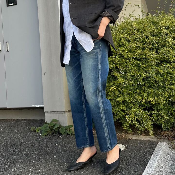 甘織デニムボーイフレンドアンクル丈パンツ 73388 DEEPBLUE