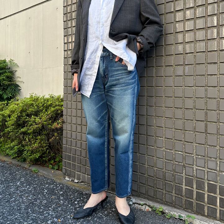 甘織デニムボーイフレンドアンクル丈パンツ 73388 DEEPBLUE
