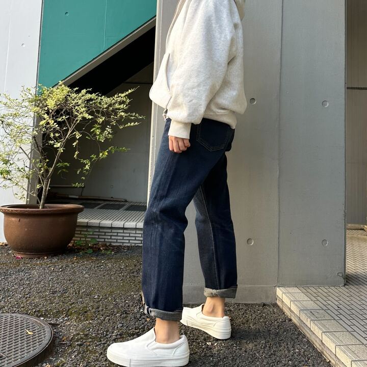 甘織デニムボーイフレンドアンクル丈パンツ 73388 DEEPBLUE