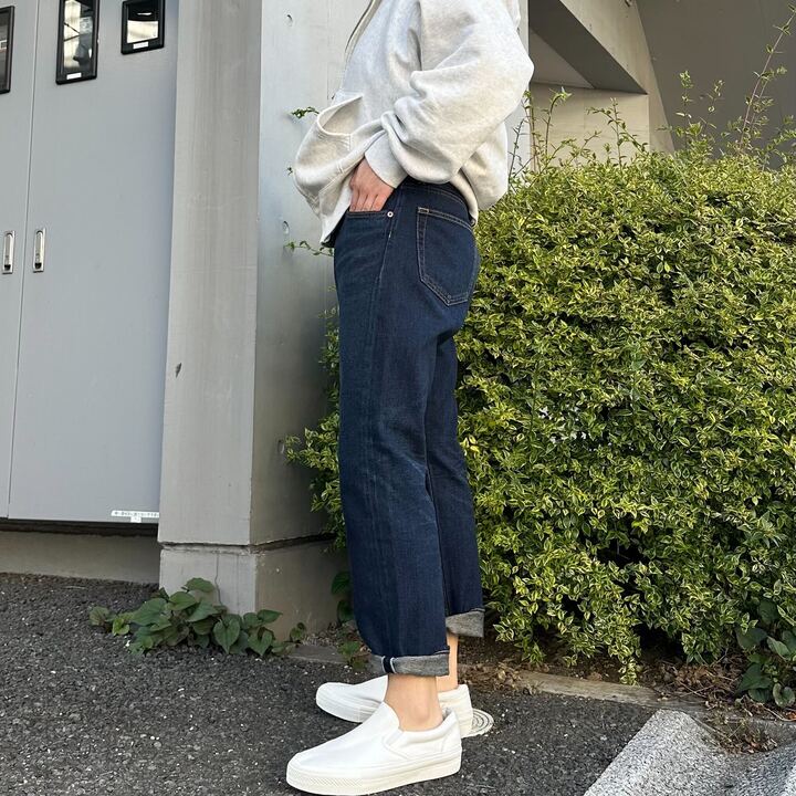 甘織デニムボーイフレンドアンクル丈パンツ 73388 DEEPBLUE