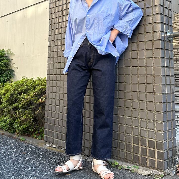 甘織デニムボーイフレンドアンクル丈パンツ 73388 DEEPBLUE