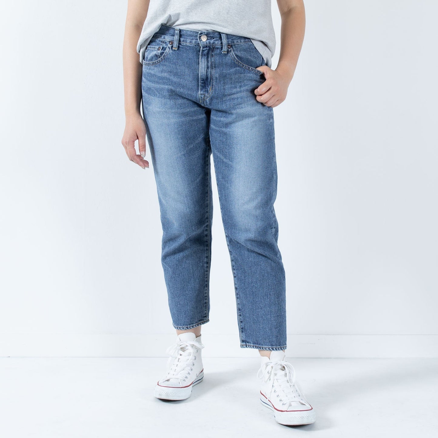 甘織デニムボーイフレンドアンクル丈パンツ 73388 DEEPBLUE