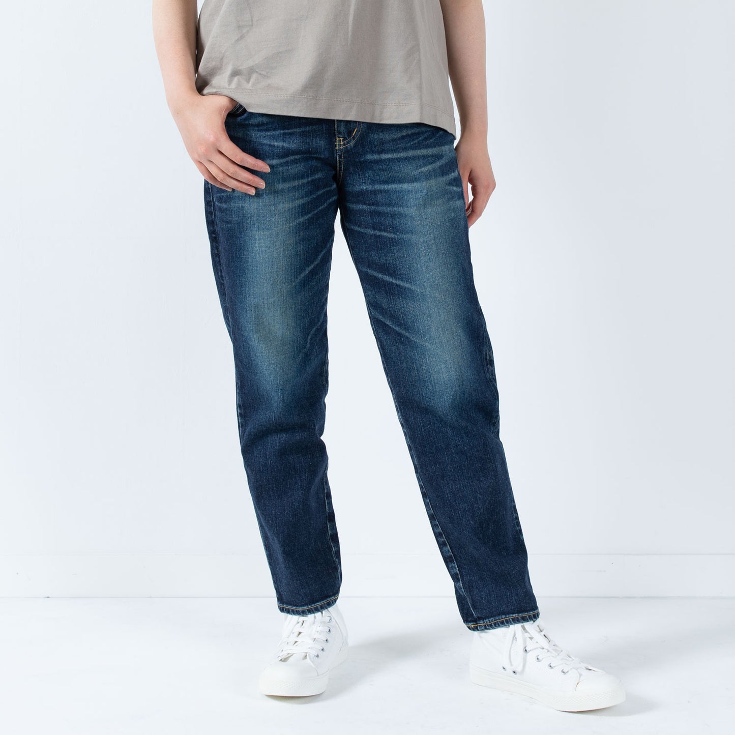 Stretch denim full-length tapered pants 73966FL DEEPBLUE
