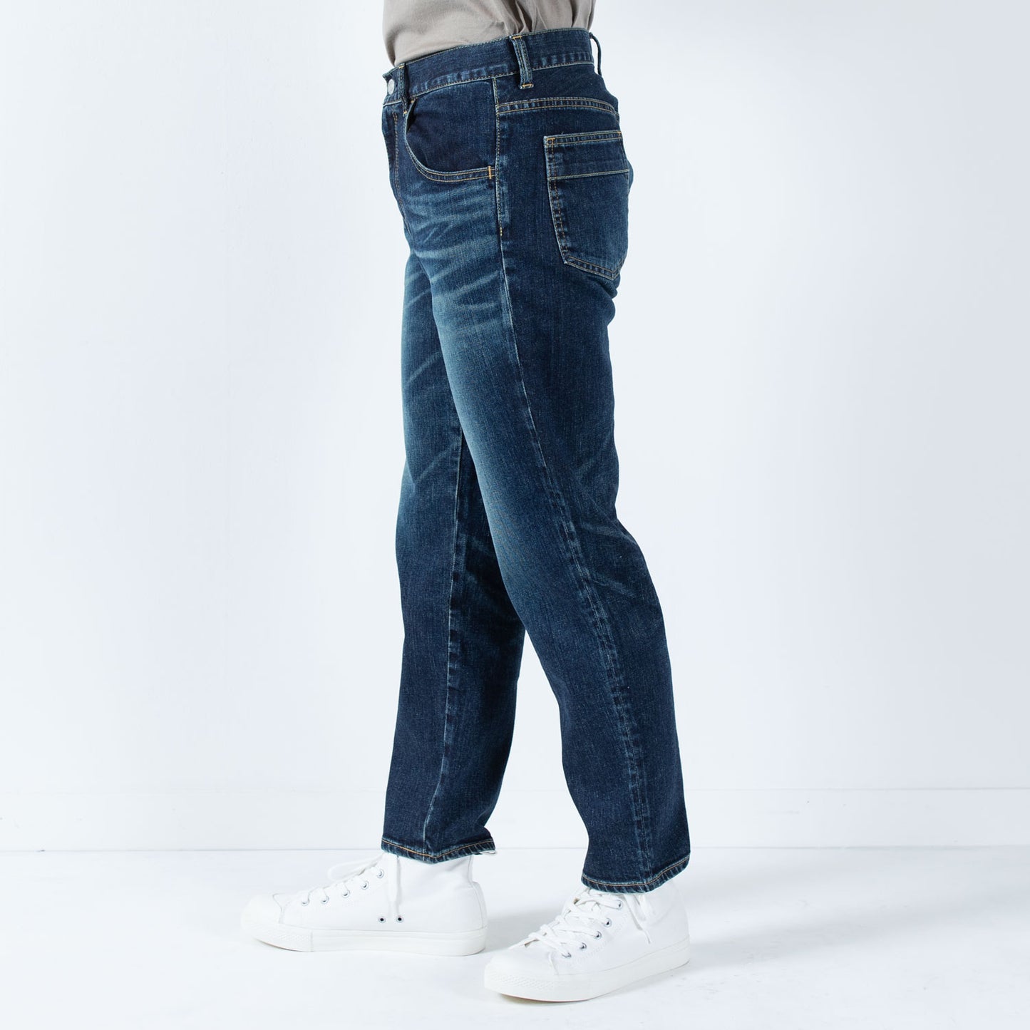Stretch denim full-length tapered pants 73966FL DEEPBLUE