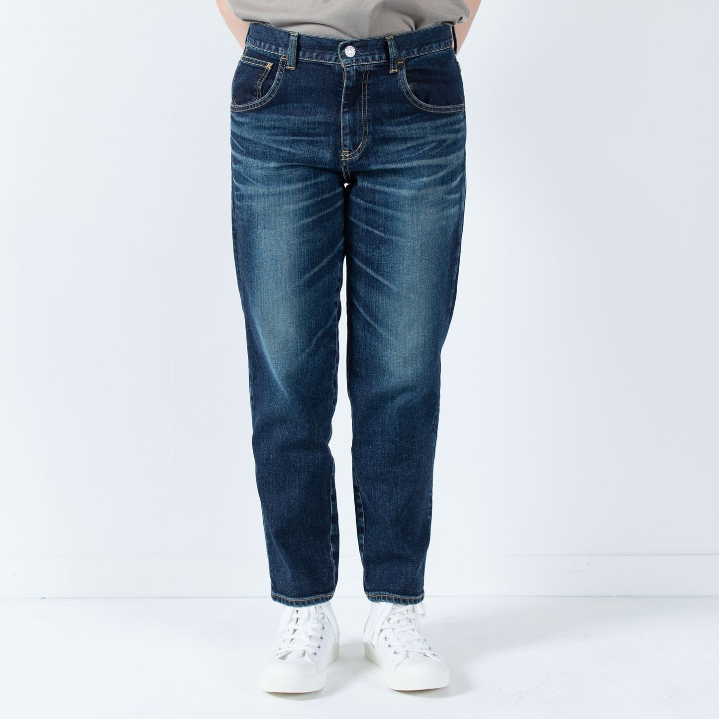 Stretch denim full-length tapered pants 73966FL DEEPBLUE