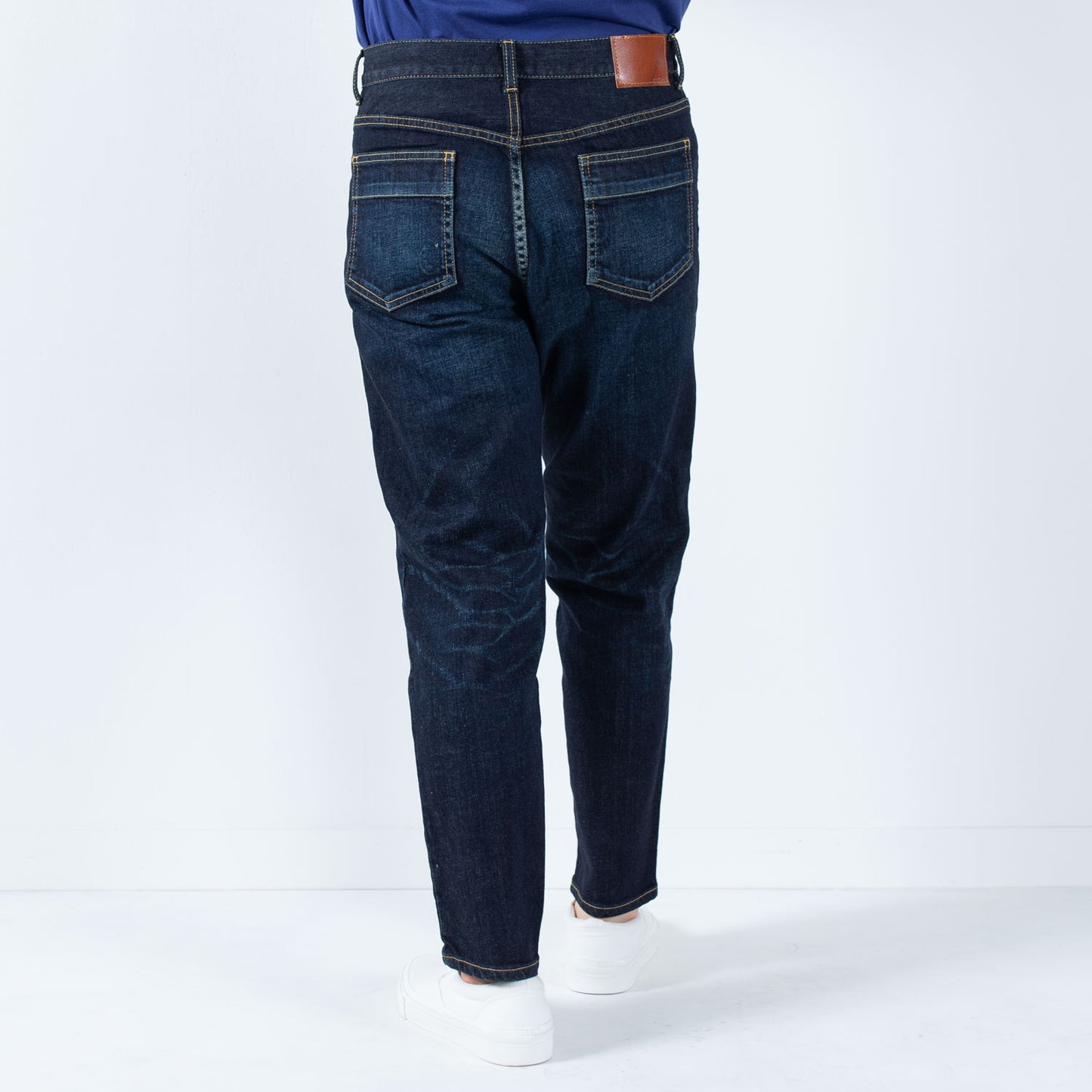 Stretch denim full-length tapered pants 73966FL DEEPBLUE