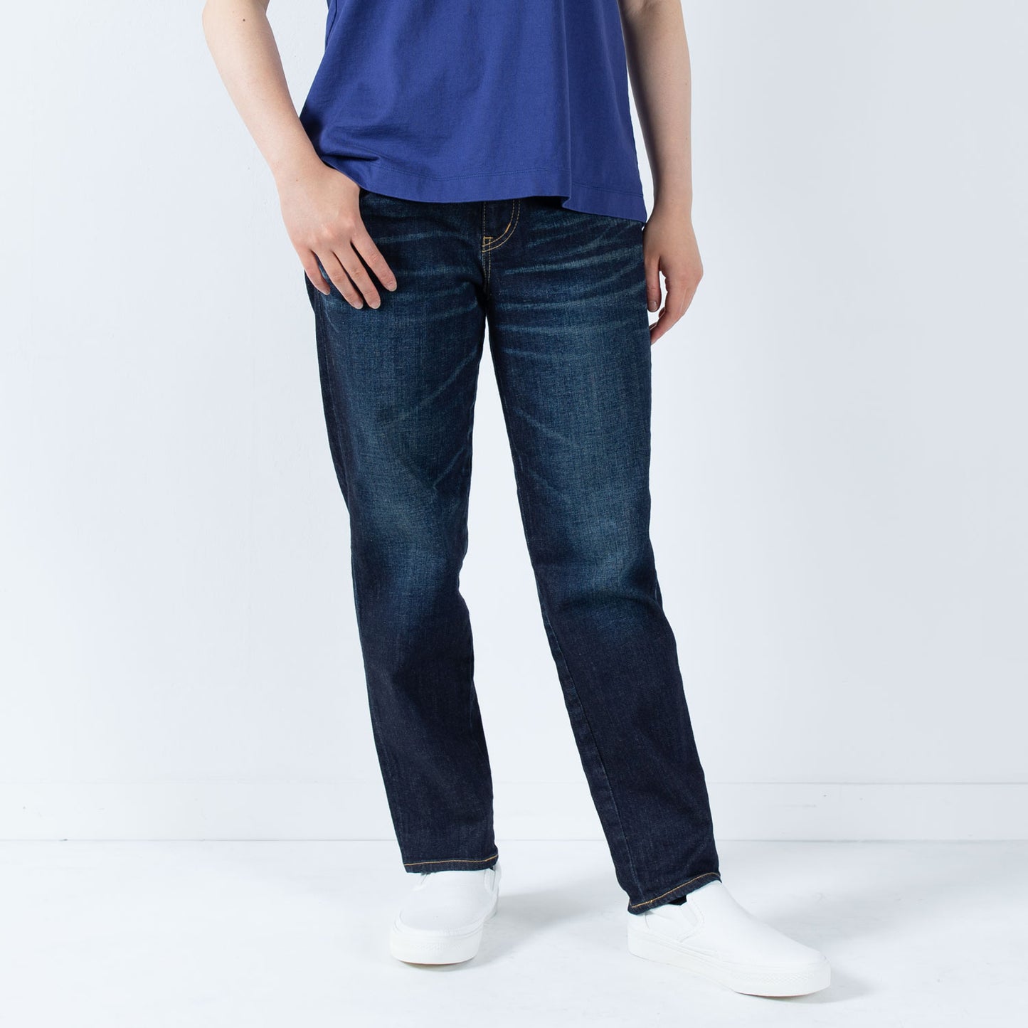 Stretch denim full-length tapered pants 73966FL DEEPBLUE