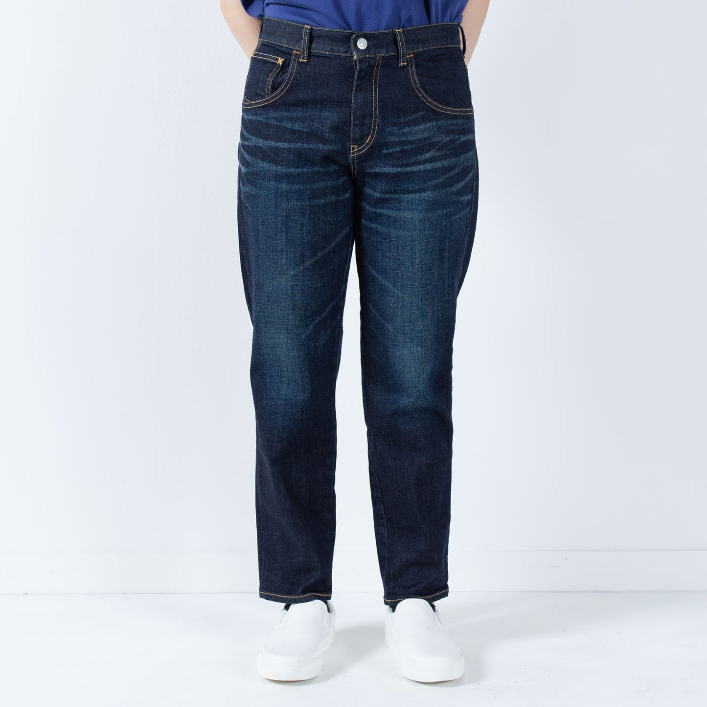 Stretch denim full-length tapered pants 73966FL DEEPBLUE
