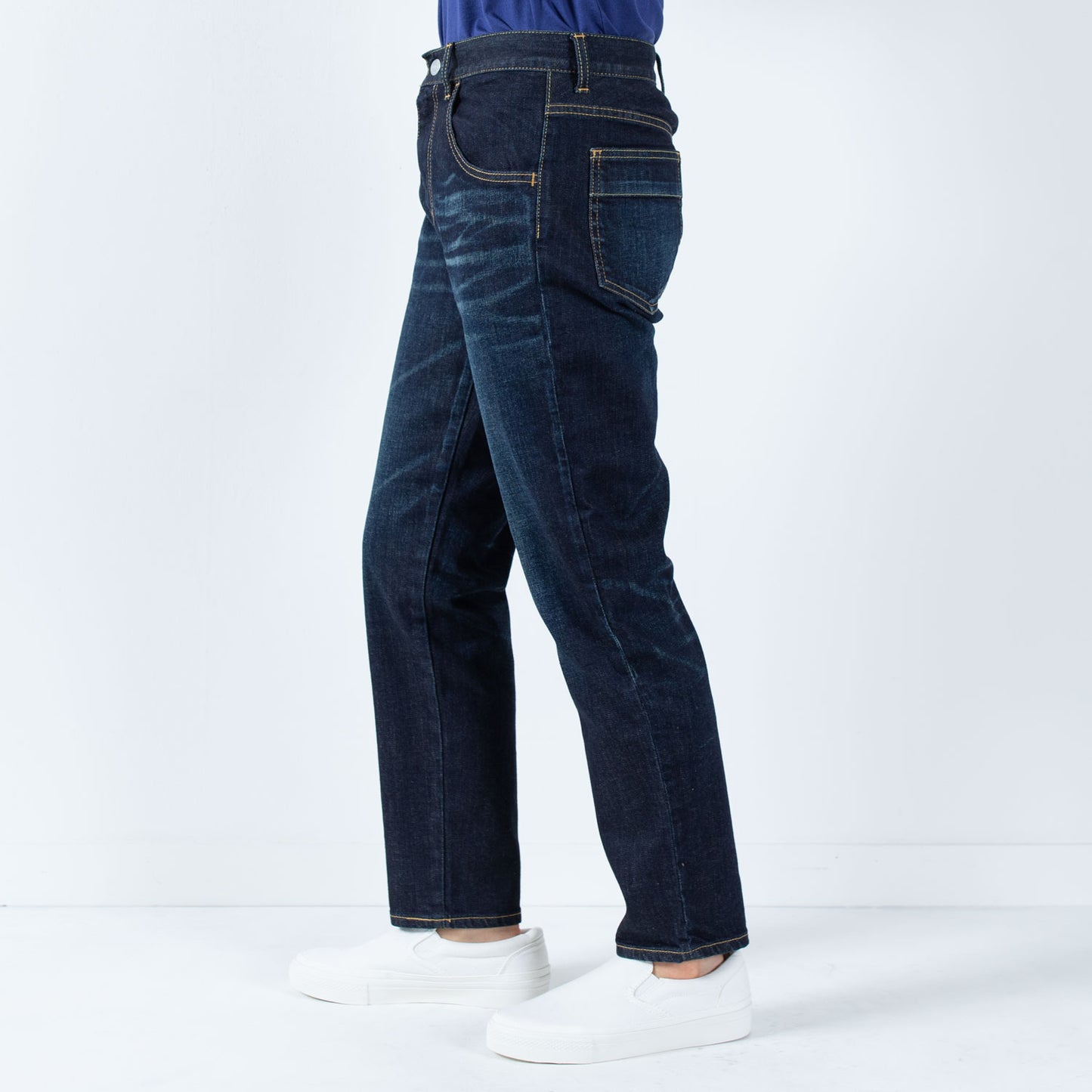 Stretch denim full-length tapered pants 73966FL DEEPBLUE