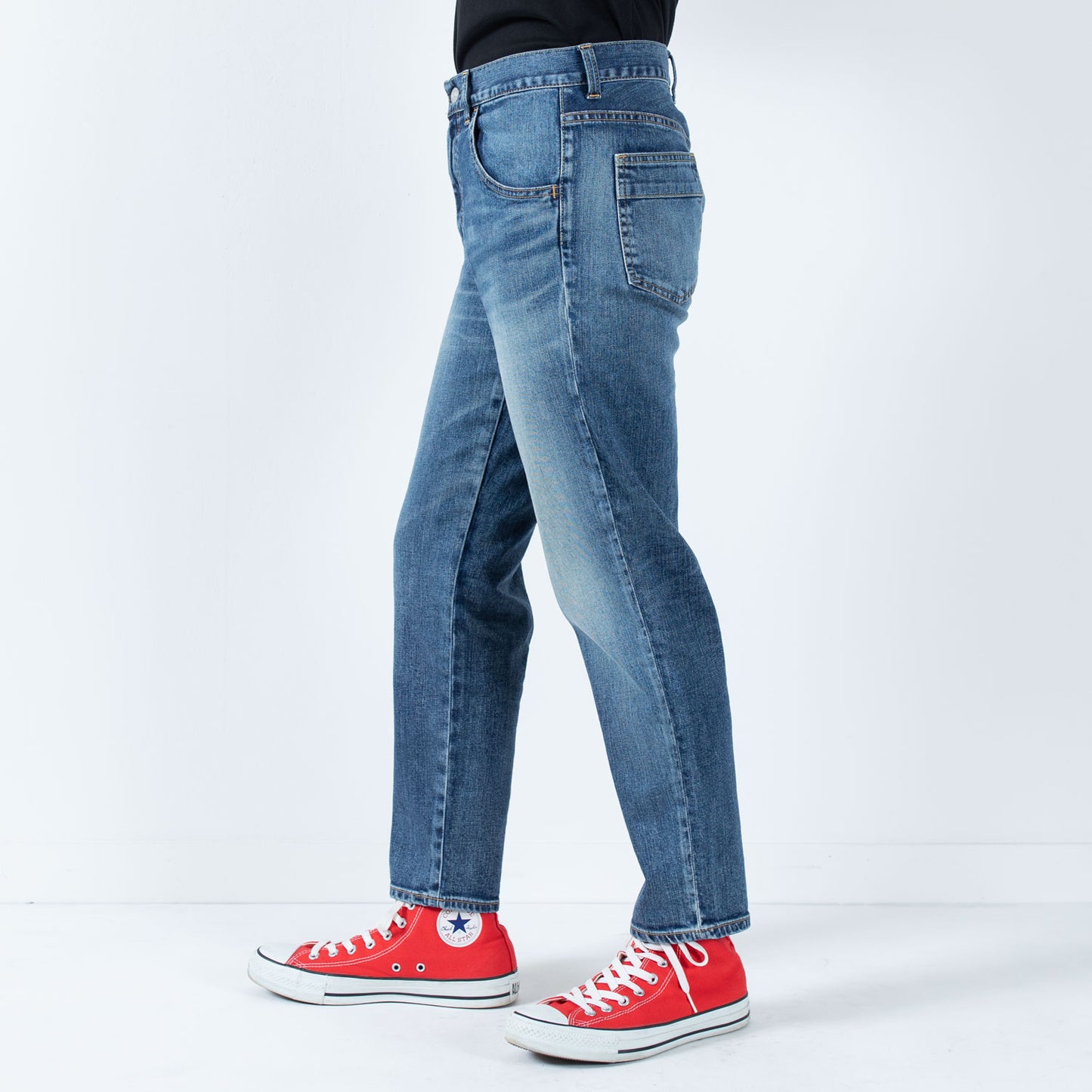 Stretch denim full-length tapered pants 73966FL DEEPBLUE