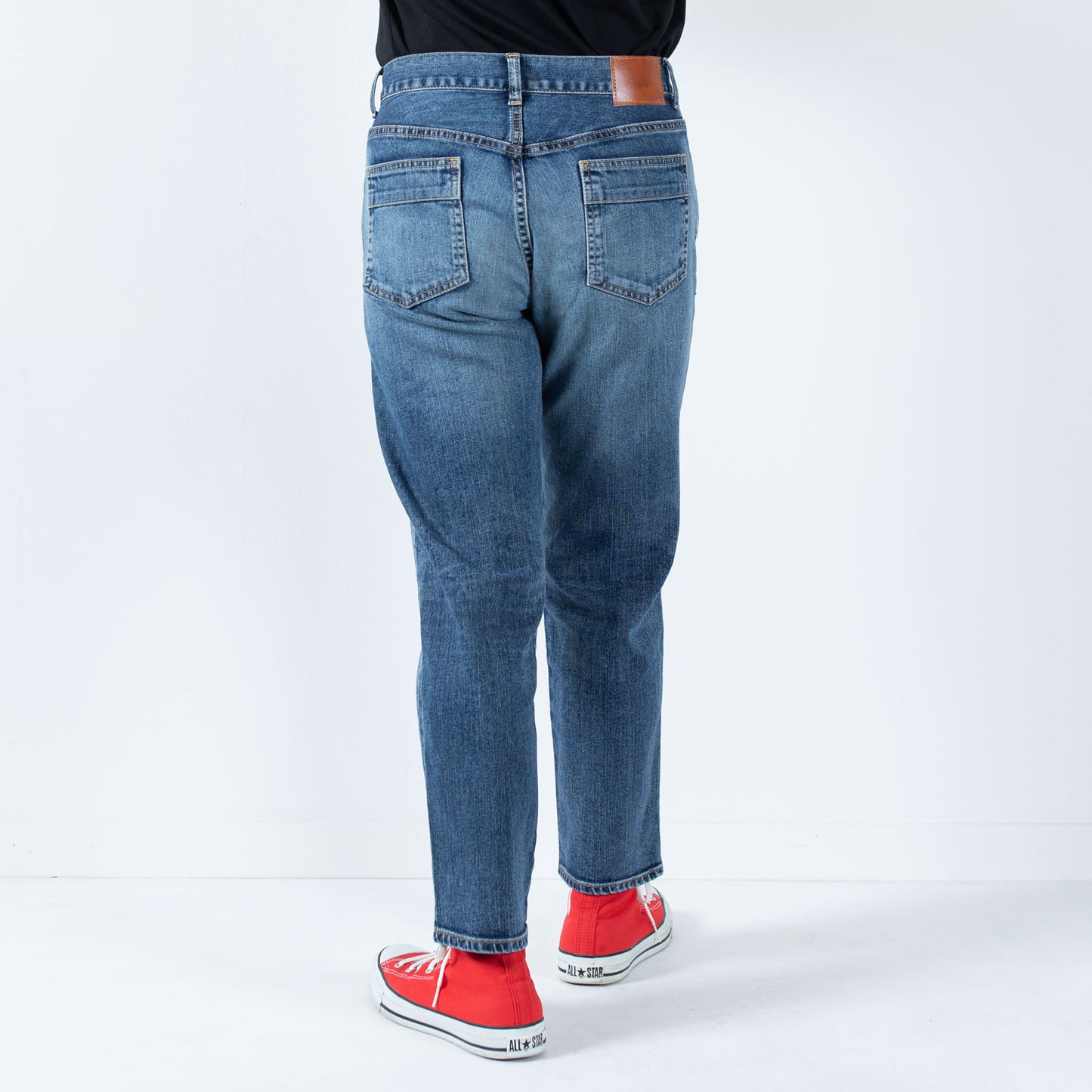 Stretch denim full-length tapered pants 73966FL DEEPBLUE