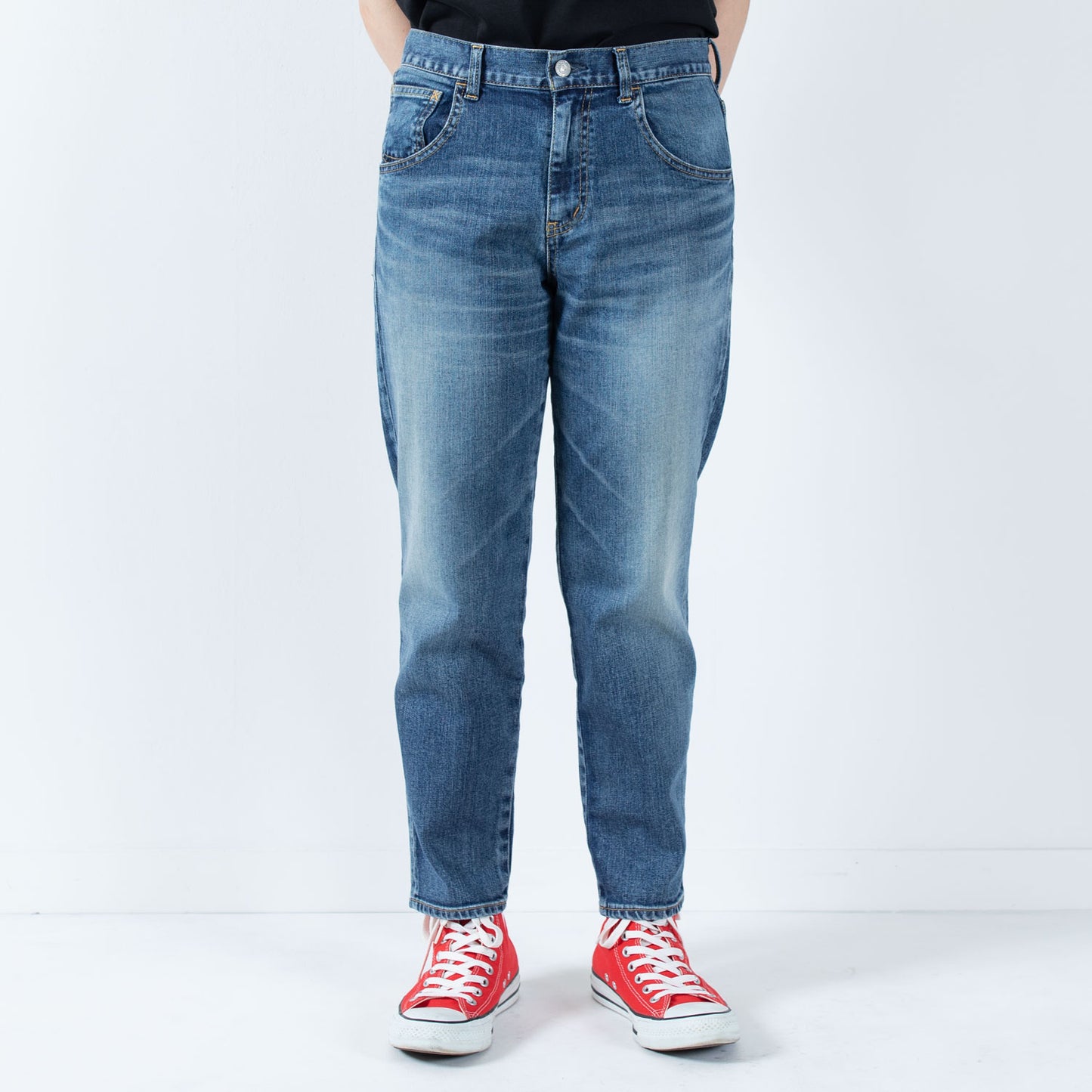 Stretch denim full-length tapered pants 73966FL DEEPBLUE