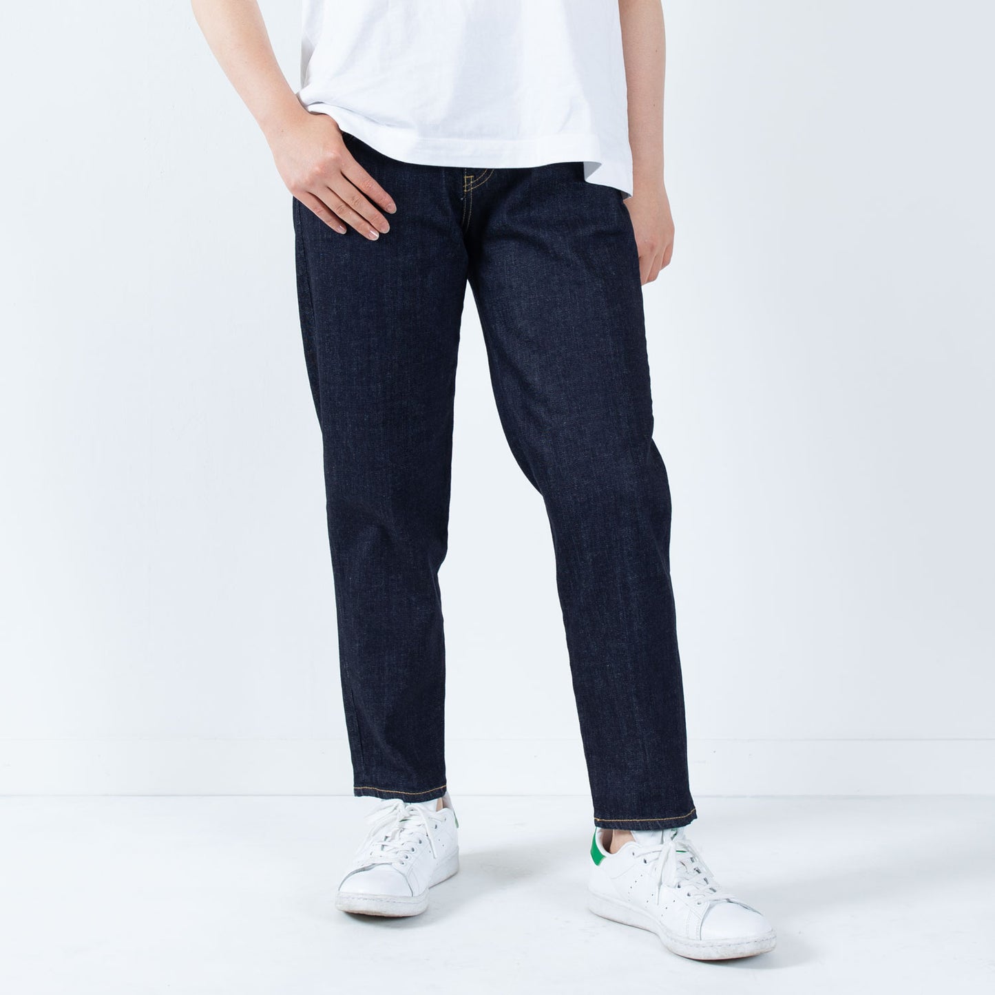 Stretch denim full-length tapered pants 73966FL DEEPBLUE