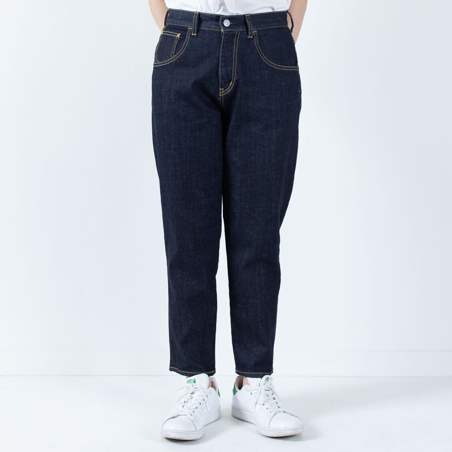 Stretch denim full-length tapered pants 73966FL DEEPBLUE