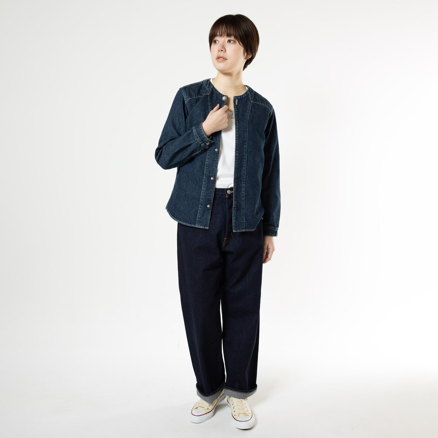 ノーカラーデニムウエスタンシャツ 72897 DEEPBLUE
