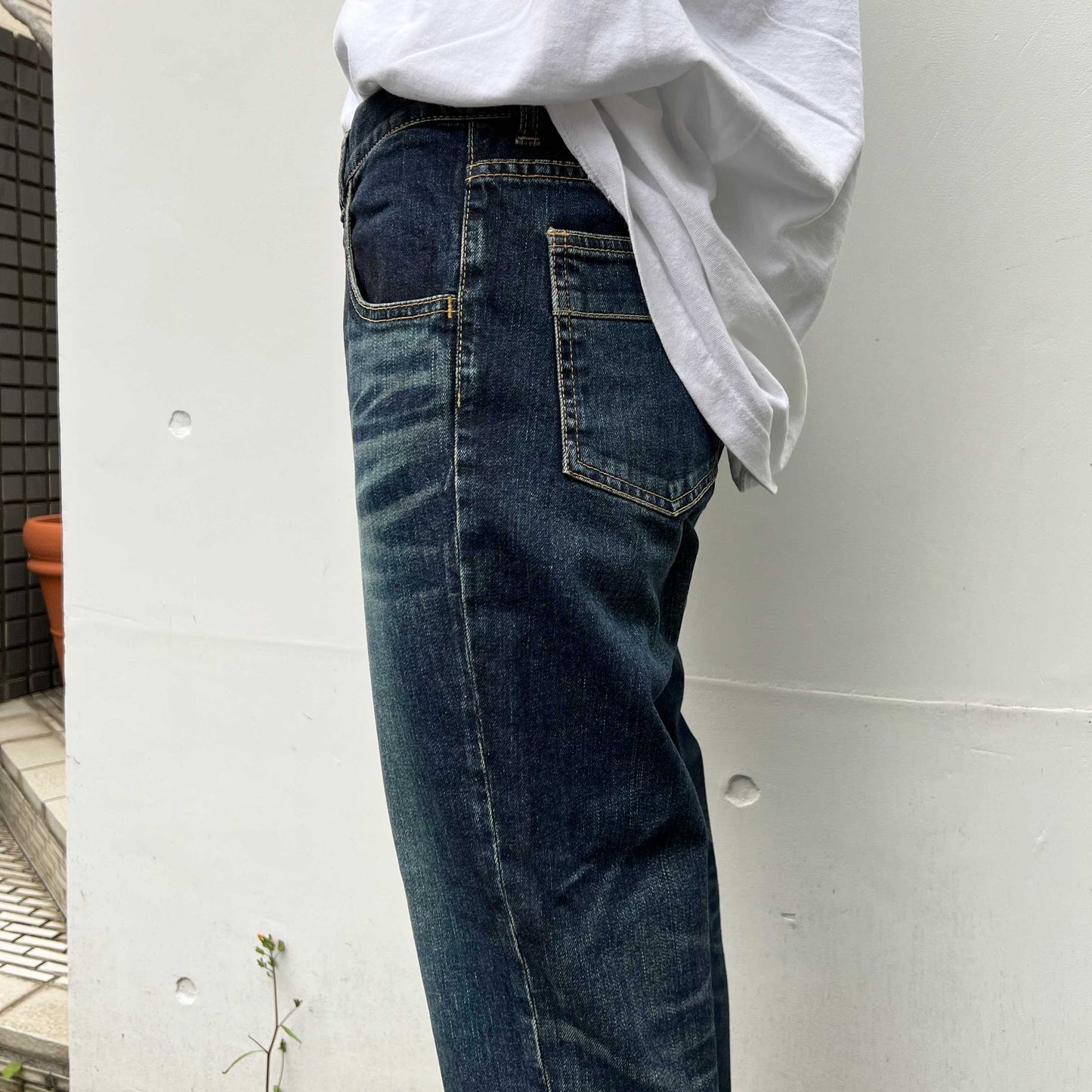 ストレッチデニムアンクル丈テーパードパンツ 73966 DEEPBLUE