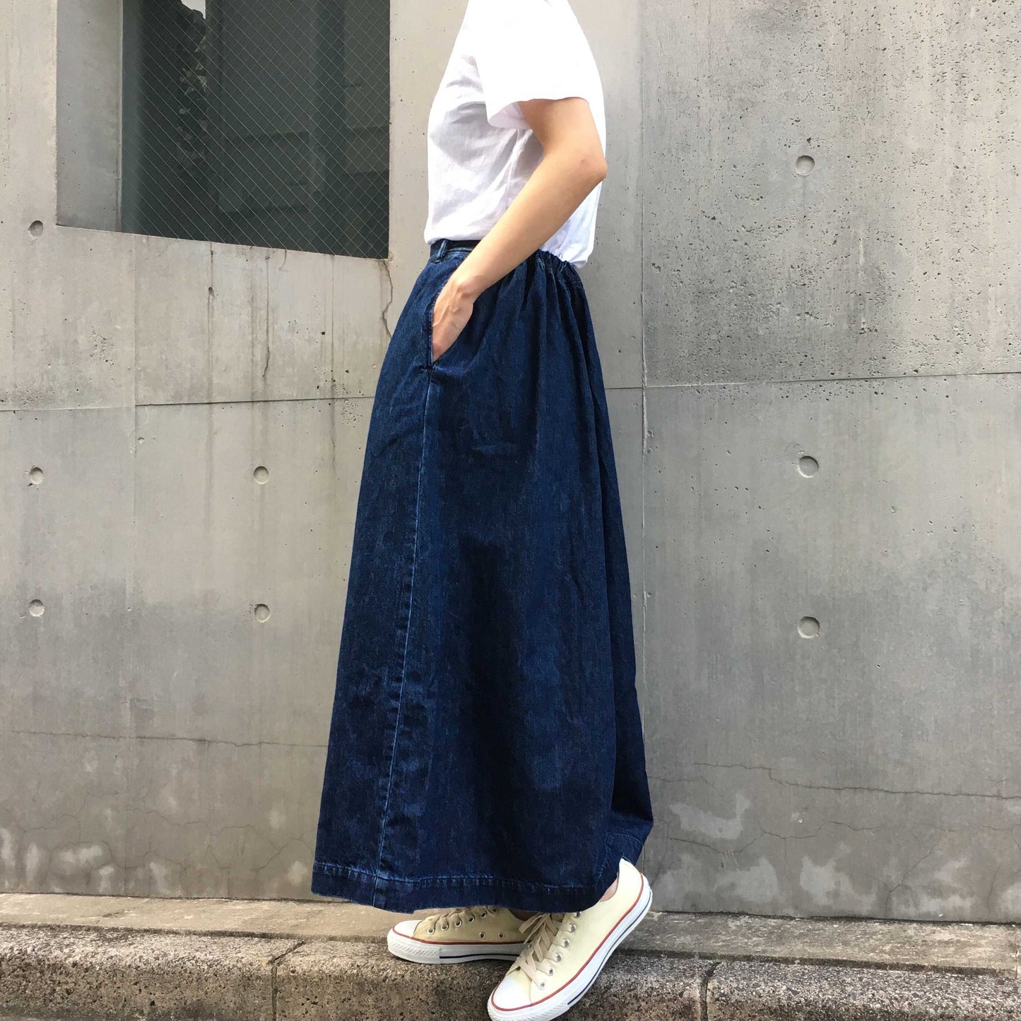 袴デニムロングキュロット 72791 DEEPBLUE