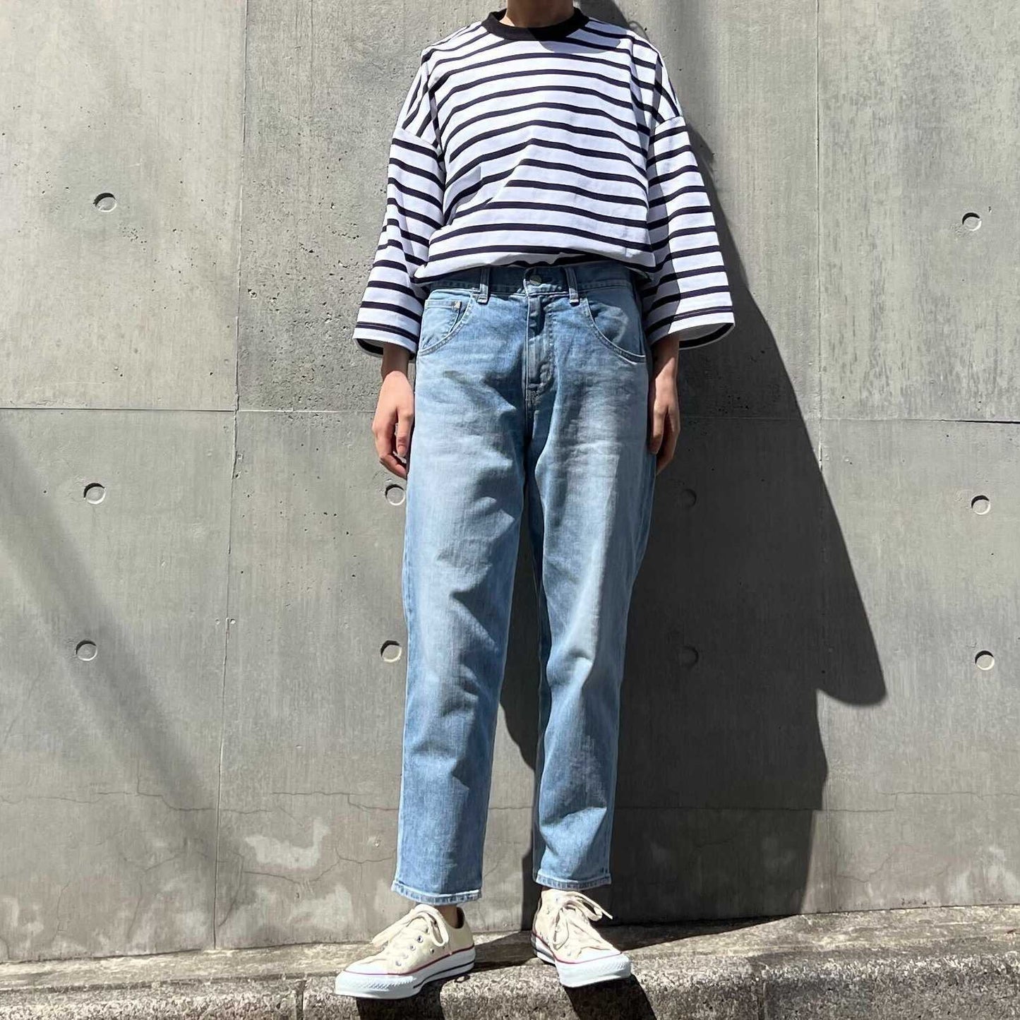 ストレッチデニムアンクル丈テーパードパンツ 73966 DEEPBLUE