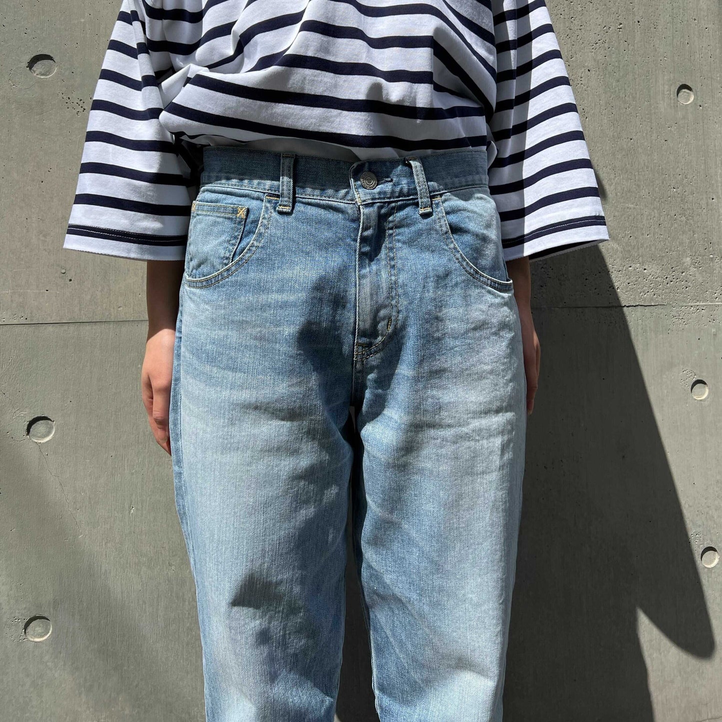 ストレッチデニムアンクル丈テーパードパンツ 73966 DEEPBLUE