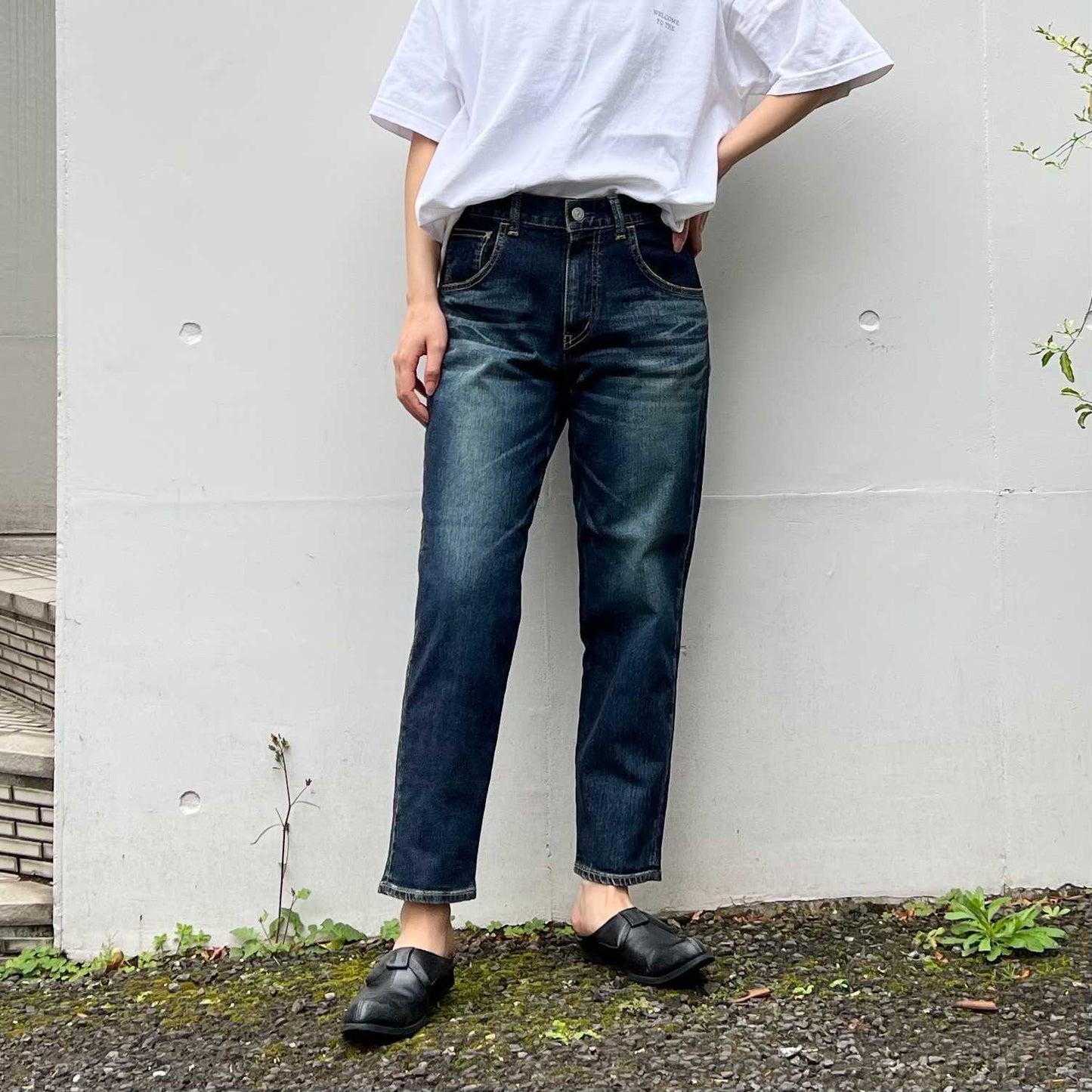 ストレッチデニムアンクル丈テーパードパンツ 73966 DEEPBLUE