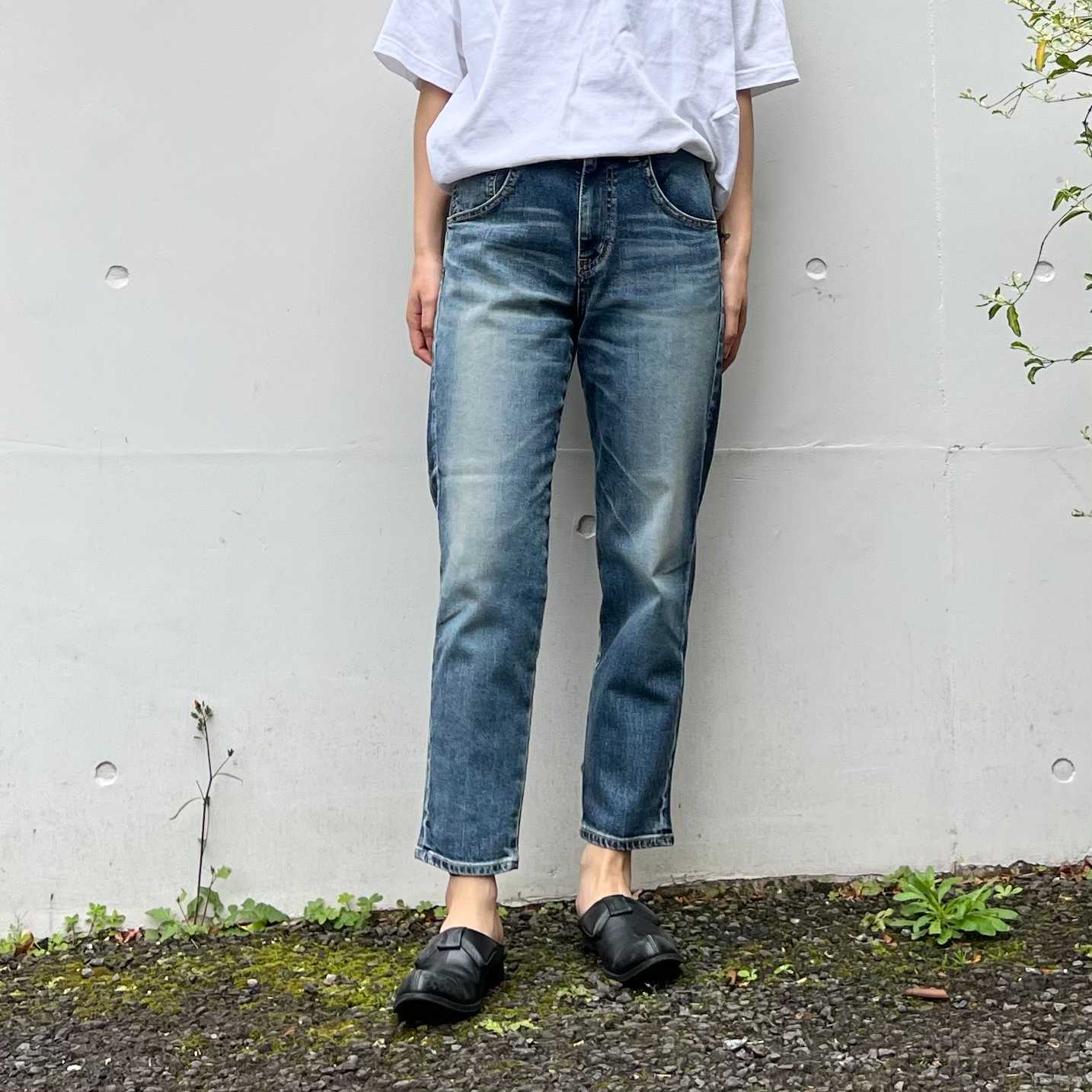 ストレッチデニムアンクル丈テーパードパンツ 73966 DEEPBLUE