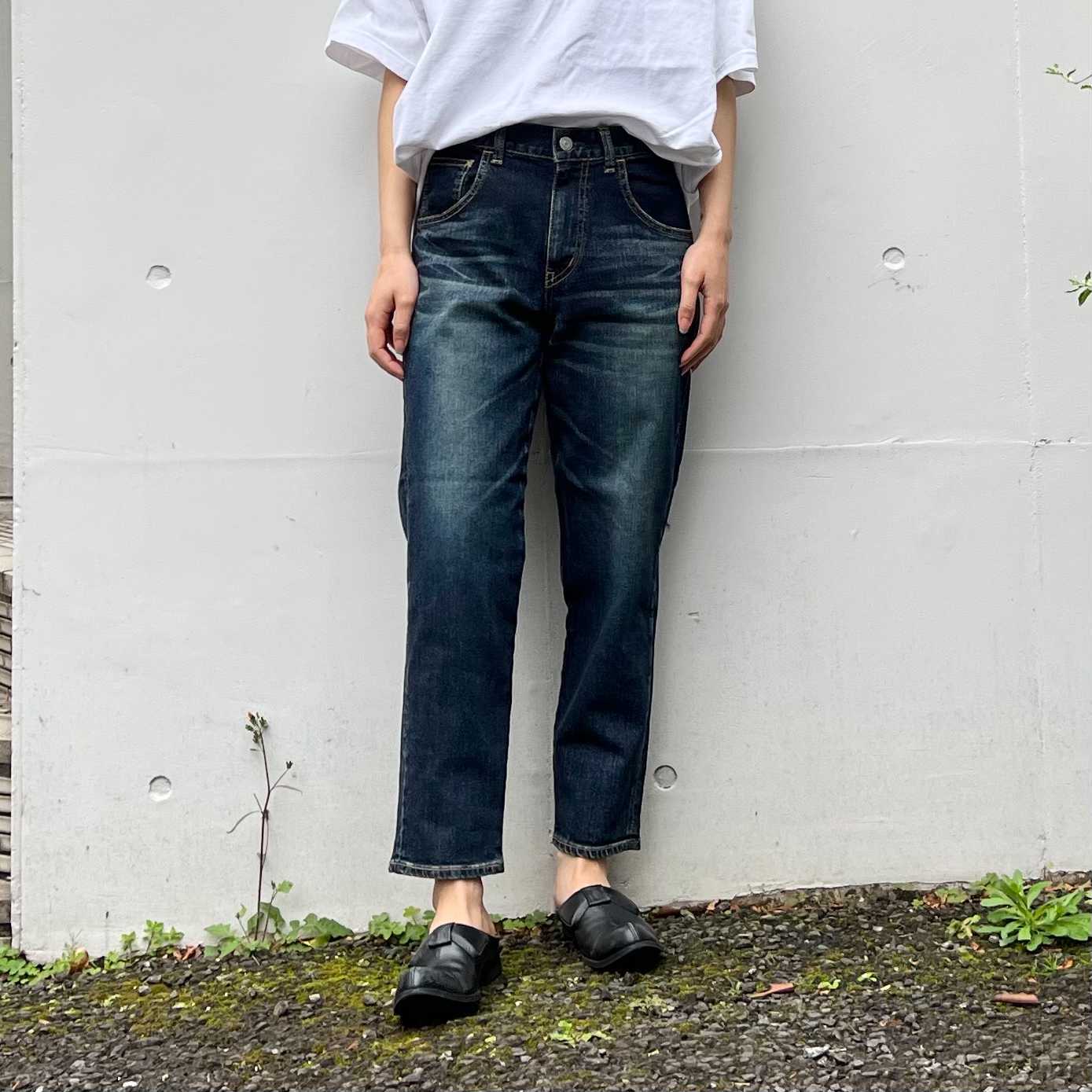 ストレッチデニムアンクル丈テーパードパンツ 73966 DEEPBLUE