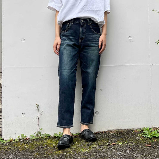 ストレッチデニムアンクル丈テーパードパンツ 73966 DEEPBLUE