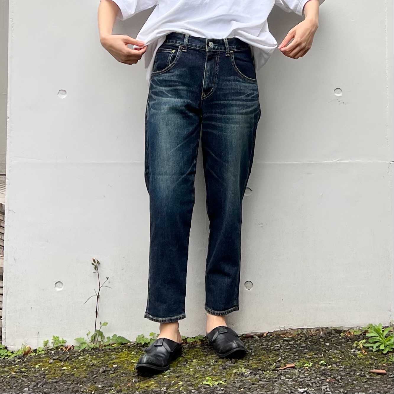 ストレッチデニムアンクル丈テーパードパンツ 73966 DEEPBLUE