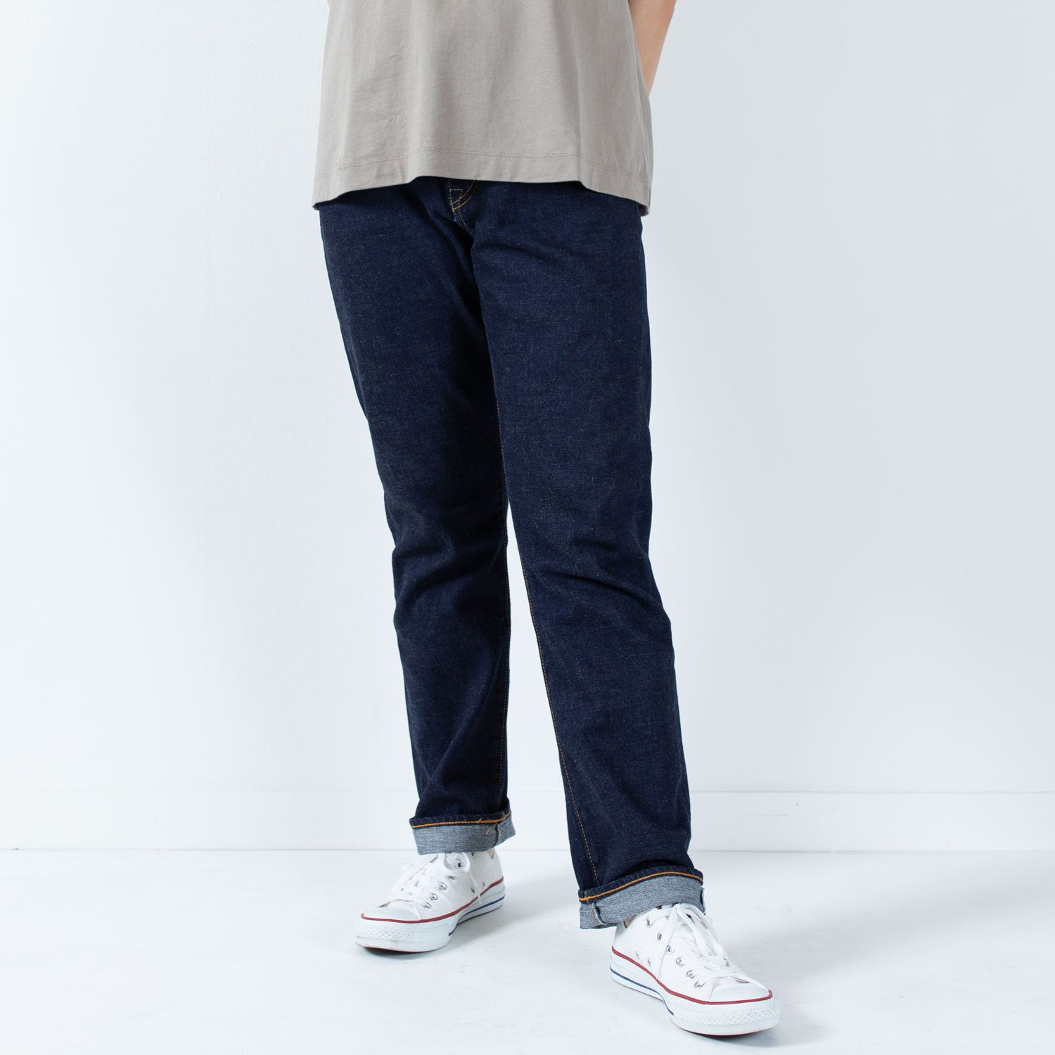 甘織デニムボーイフレンドフルレングスパンツ 72419 DEEPBLUE